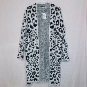 NWT Thyme & Honey Black White Fuzzy Eyelash Knit Open Front Longline Cardigan SM